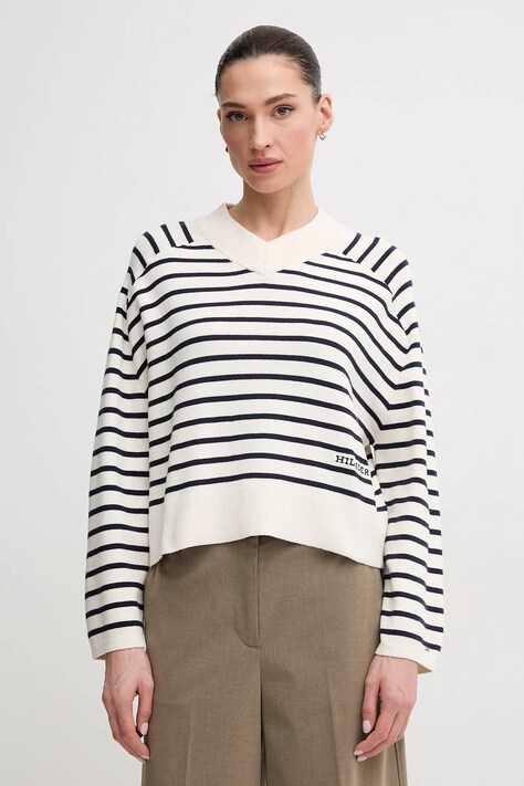 Tommy Hilfiger pulover de bumbac femei, culoarea bej, WW0WW45401