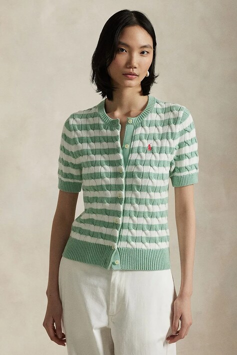 Polo Ralph Lauren cardigan din bumbac femei, culoarea verde, 211965757