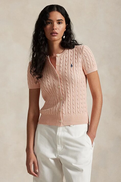 Bavlnený kardigán Polo Ralph Lauren dámsky, oranžová farba, 211965760