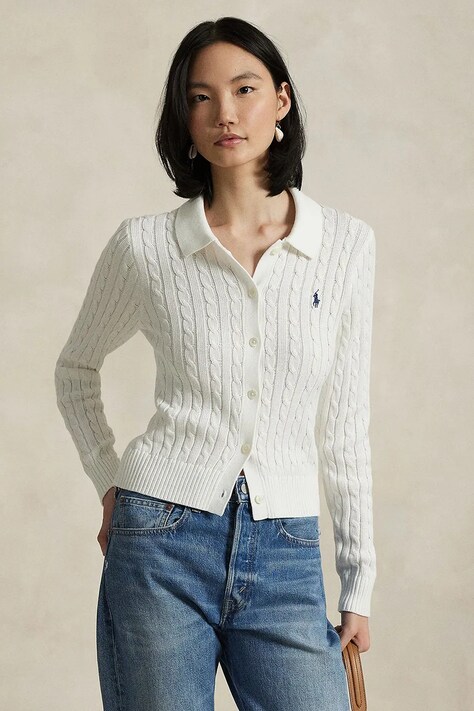 Polo Ralph Lauren cardigan femei, culoarea alb, 211971881