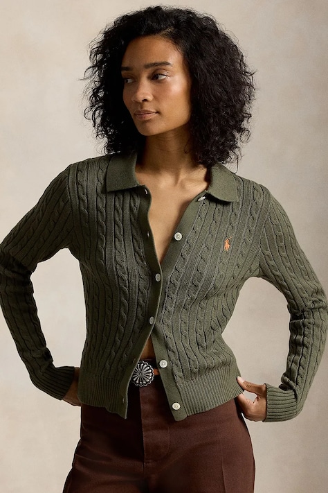 Polo Ralph Lauren cardigan pentru femei din bumbac verde 211971881