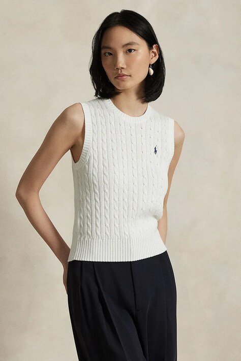 Bavlněná vesta Polo Ralph Lauren bílá barva, 211971882