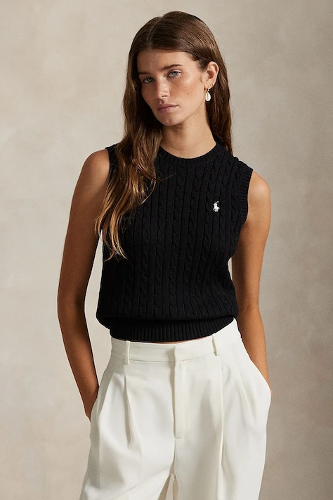 Polo Ralph Lauren vestă din bumbac femei, culoarea negru, 211971882