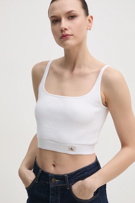 Calvin Klein Jeans top femei, culoarea alb, J20J225227