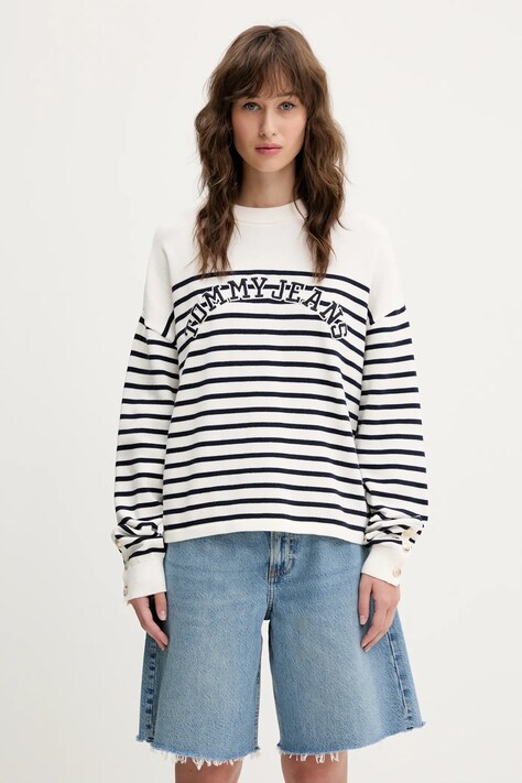 Tommy Jeans pulover de bumbac femei, culoarea bej, DW0DW20251