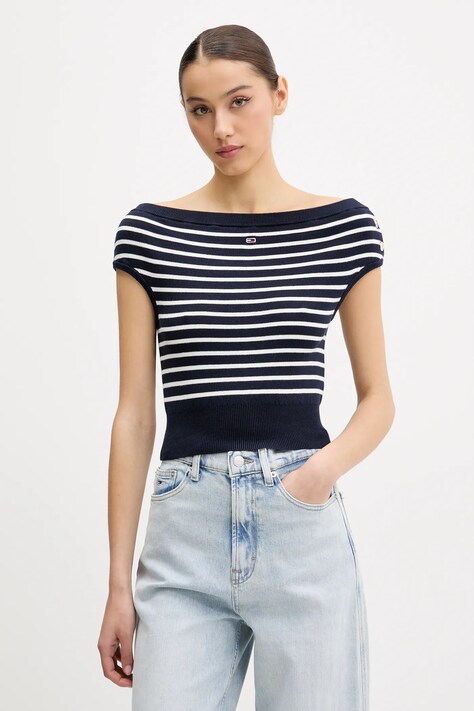 Bavlněný svetr Tommy Jeans dámský, tmavomodrá barva, DW0DW20252