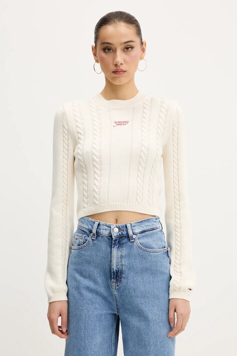 Pamučni pulover Tommy Jeans boja: bež, DW0DW20256