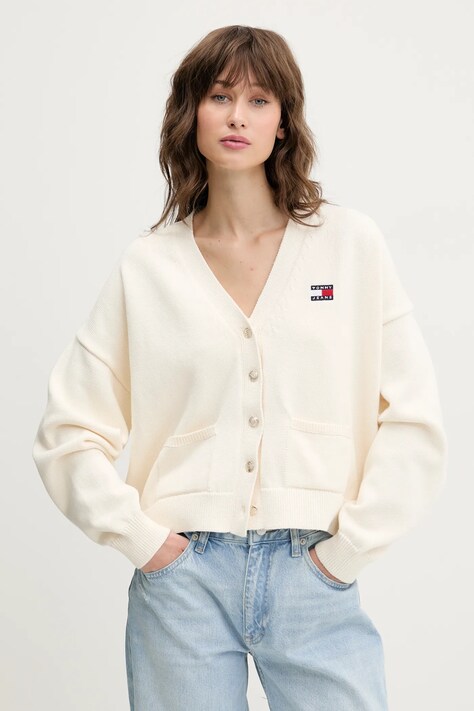 Tommy Jeans cardigan din bumbac culoarea bej, DW0DW20257