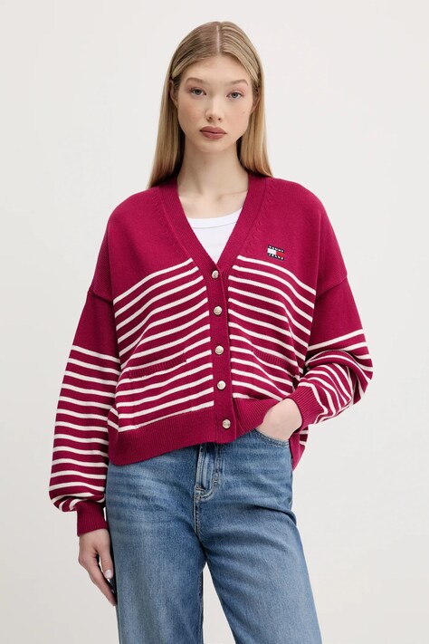 Tommy Jeans kardigan bawełniany kolor różowy DW0DW20257