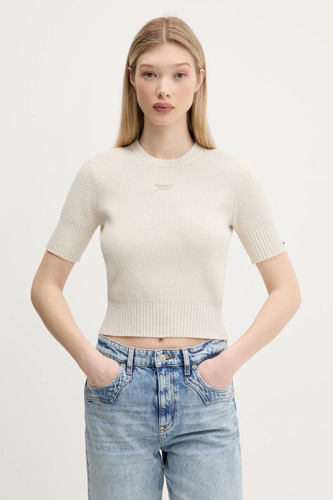 Svetr Tommy Jeans dámský, béžová barva, DW0DW20380