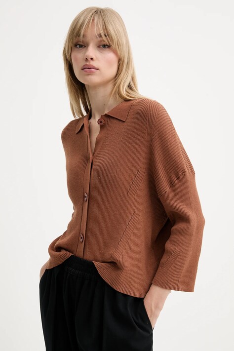 Sessun cardigan din bumbac culoarea maro, light, 25209014