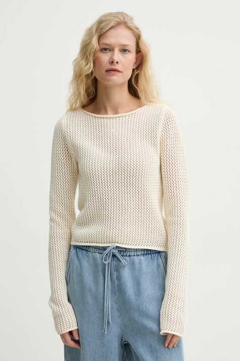 Won Hundred sweter bawełniany kolor beżowy lekki 3481-11085