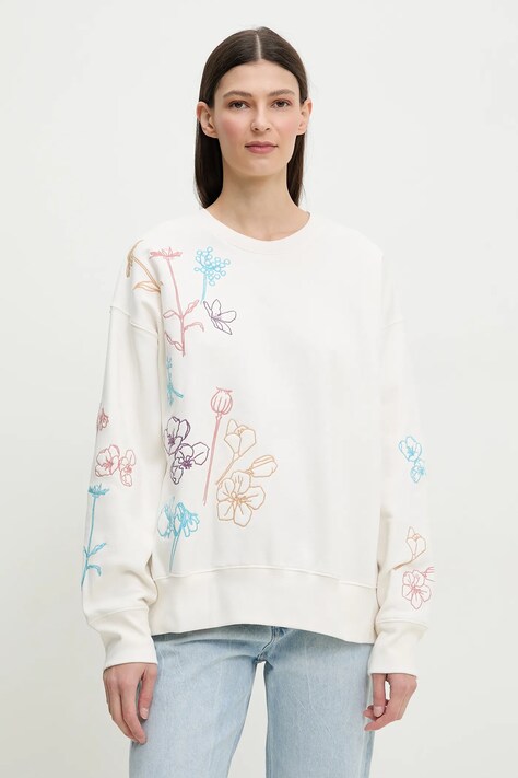 Pamučna dukserica PS Paul Smith za žene, boja: bež, s aplikacijom, W2R.185V.PP5101