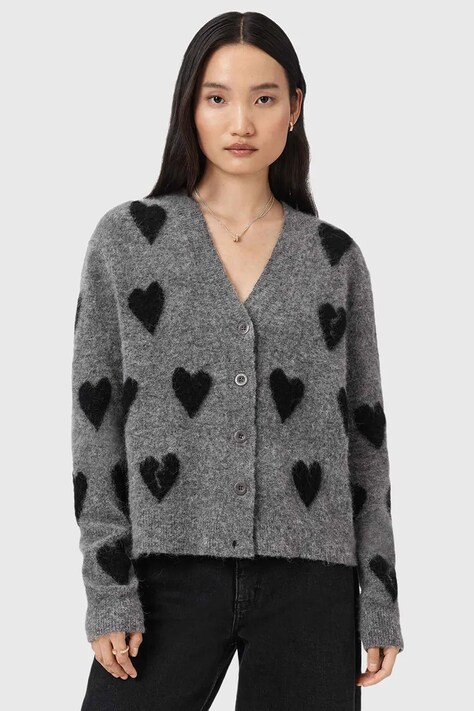 AllSaints kardigan z dodatkiem wełny AMORA kolor czarny ciepły W042KC