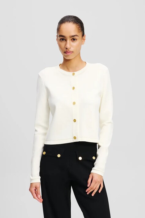 Karl Lagerfeld cardigan femei, culoarea alb, A2W18028