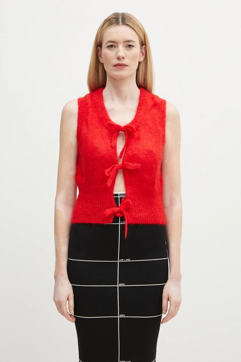 Vlnená vesta GANNI Light Mohair Tie String Vest dámsky, červená farba, K2344