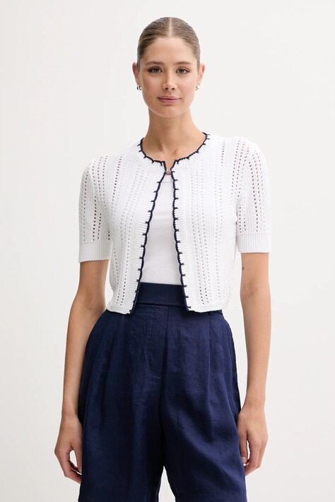 Bavlnený kardigán United Colors of Benetton biela farba, 1594E501Z