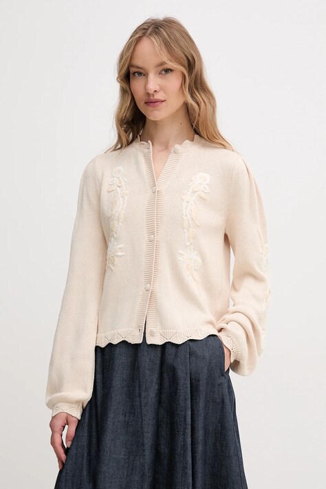 Hoss Intropia cardigan din bumbac femei, culoarea bej, 6319508