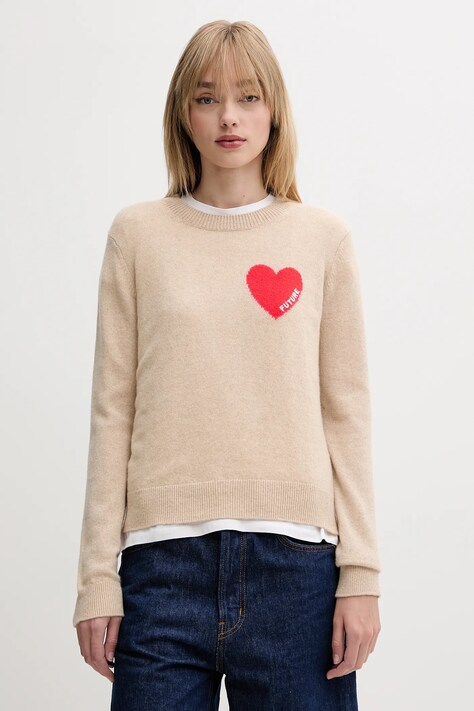 FROM FUTURE sweter kaszmirowy damski kolor beżowy lekki WPR01195