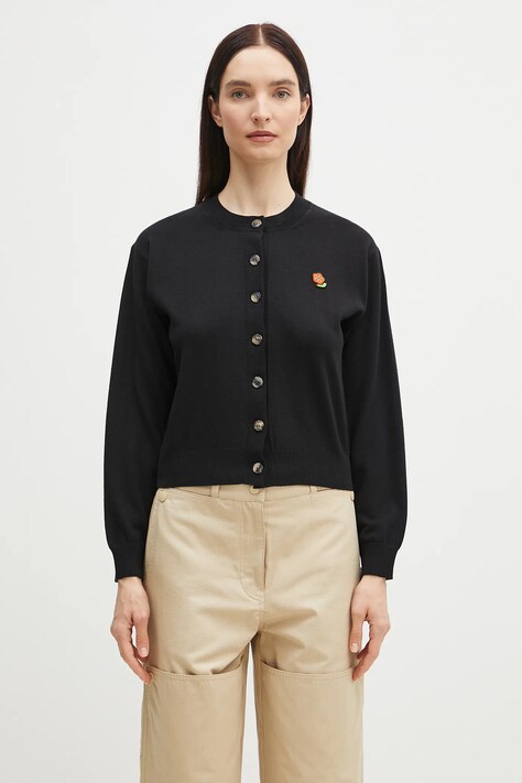 Vlněný kardigan Kenzo Pop dámský, černá barva, lehký, FF52CA4823LB.99J