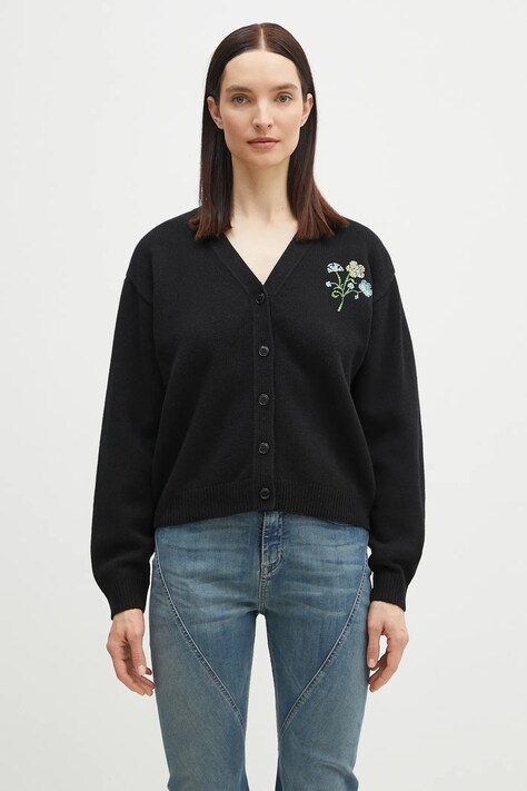 Kenzo cardigan din lana Jungle Flower femei, culoarea negru, călduros, FF52CA4993CN.99J