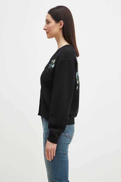 Vlnený kardigán Kenzo Jungle Flower dámsky, čierna farba, teplý, FF52CA4993CN.99J