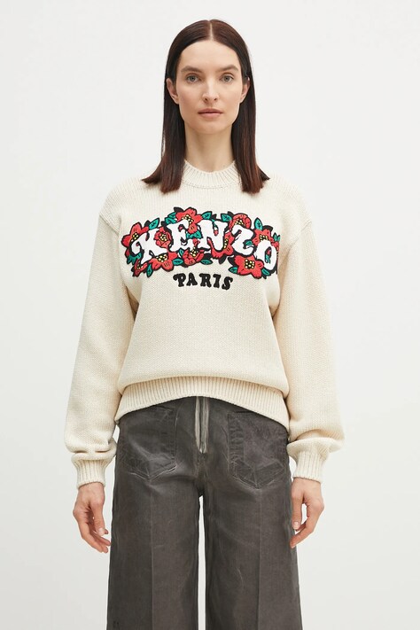 Kenzo pulover de lana x Verdy femei, culoarea bej, călduros, FF52PU4913CX.02