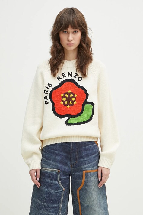 Vlněný svetr Kenzo Pop dámský, béžová barva, hřejivý, FF52PU7043LA.02
