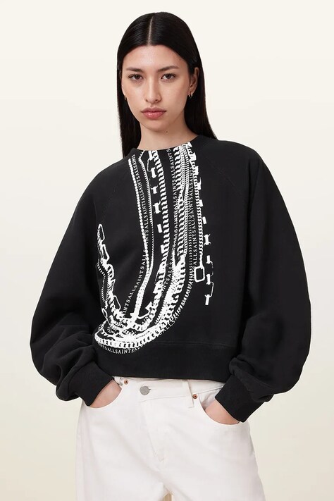 AllSaints hanorac de bumbac METALLO DANA femei, culoarea negru, cu imprimeu, W040JC