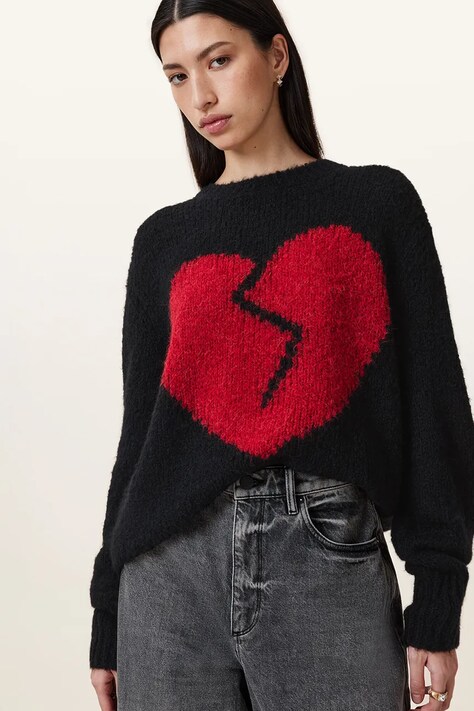 Шерстяной свитер AllSaints LUVHEART женский цвет чёрный тёплый W078KC