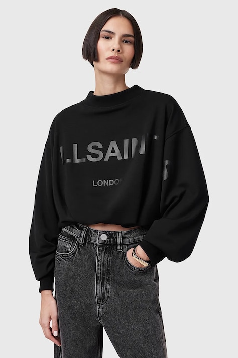 AllSaints hanorac de bumbac BIGGY ASTER femei, culoarea negru, cu imprimeu, W094JC