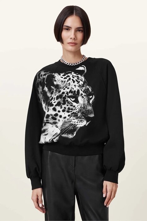 AllSaints hanorac de bumbac KIARA CYGNET femei, culoarea negru, cu imprimeu, W156JC