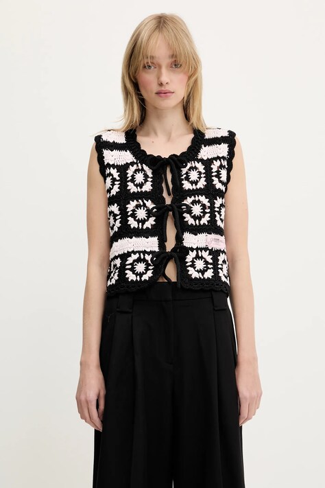 GANNI cotton cardigan Cotton Crochet pink color K2440