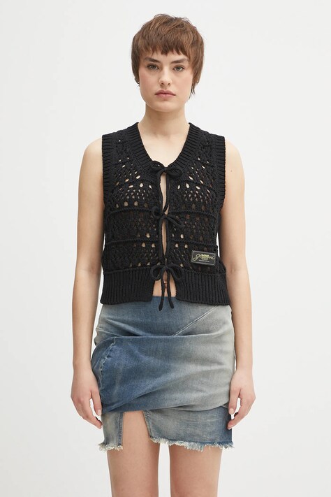 GANNI vestă Cotton Mix Tie String culoarea negru, K2471