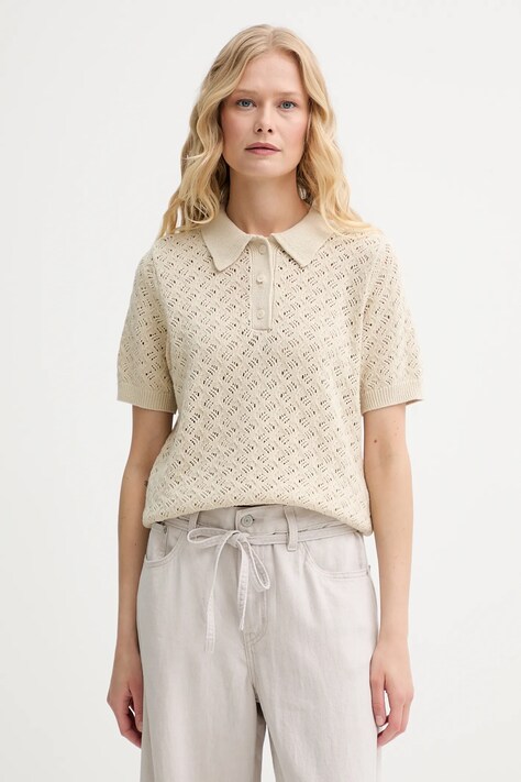 Levi's polo bawełniane LAVENDER POINTELLE POLO damski kolor beżowy 0012V