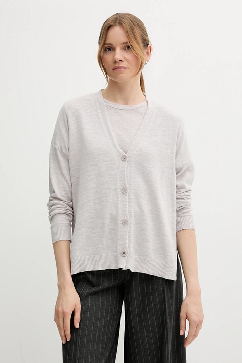 Sisley kardigan z domieszką lnu damski kolor szary lekki 105GM602M