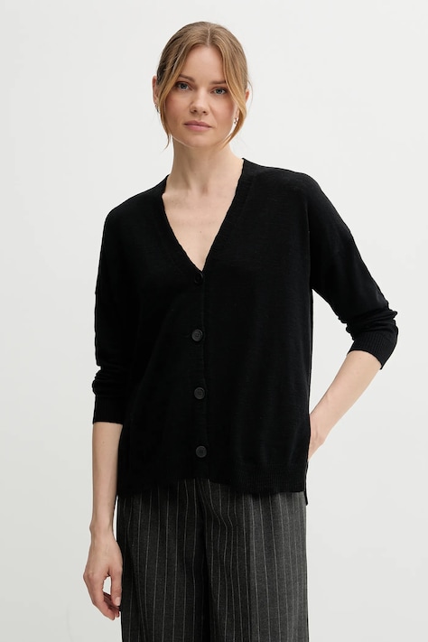 Kardigan se lněnou směsí Sisley dámský, černá barva, 105GM602M