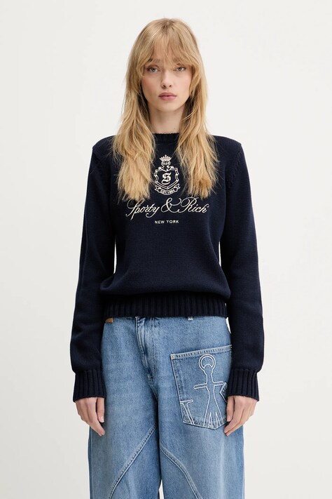 Sporty & Rich sweter bawełniany Vendome Knitted damski kolor granatowy WS065606205BL106