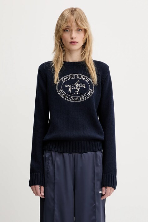 Sporty & Rich sweter bawełniany Riding Club Knitted damski kolor granatowy WS065612244BL106