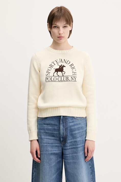 Sporty & Rich pulover de bumbac Polo Club Knitted culoarea bej, WS065612252CR01