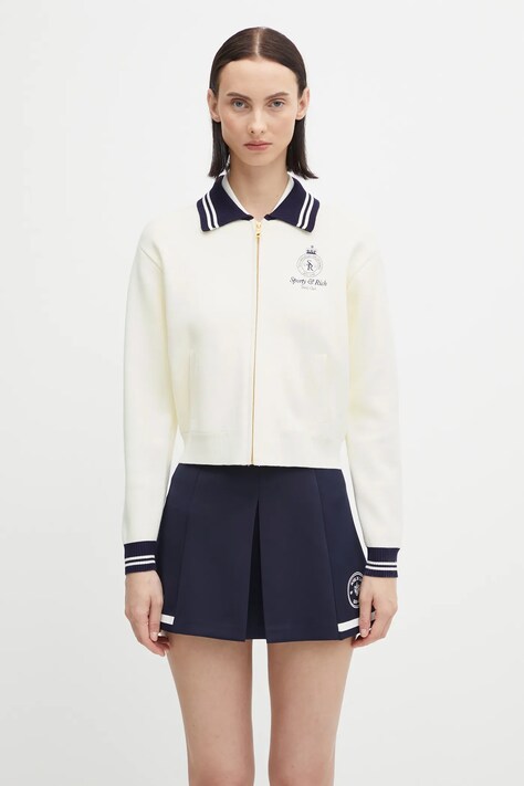 Sporty & Rich kardigan Crown Tennis Zipped damski kolor biały lekki CA006621202WH06