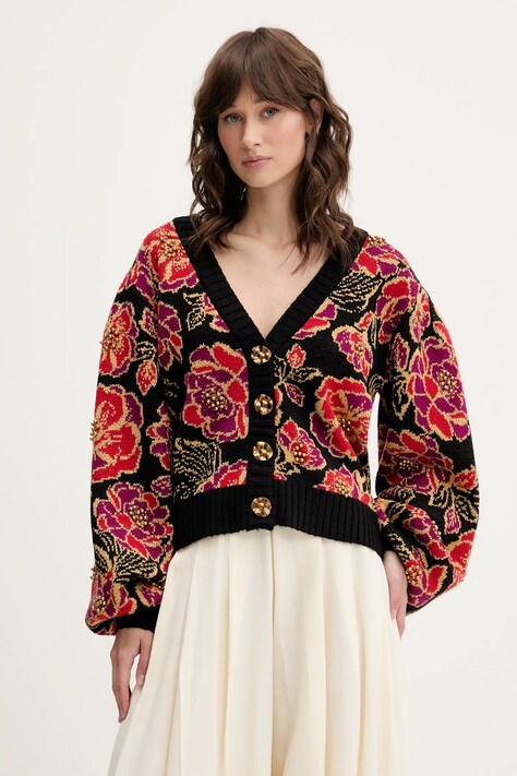 Farm Rio cardigan din amestec de lână culoarea negru, călduros, 328846