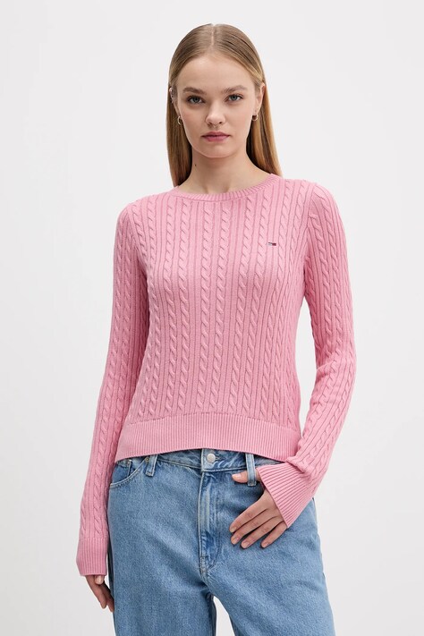 Tommy Jeans sweter bawełniany damski kolor różowy lekki DW0DW22165
