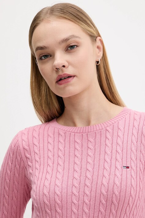 Tommy Jeans sweter bawełniany damski kolor różowy lekki DW0DW22165