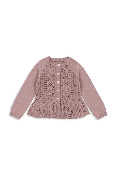 Konges Sløjd cardigan din bumbac pentru copii CABBY FRILL CARDIGAN GOTS culoarea roz, KS102411