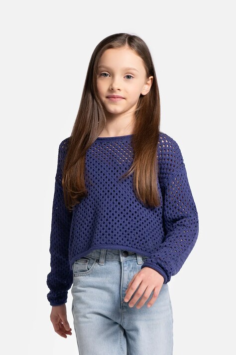 Dětský bavlněný svetr Coccodrillo modrá barva, lehký, COSMIC GIRL JUNIOR