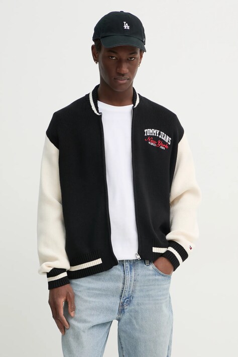 Bavlněný kardigan Tommy Jeans černá barva, DM0DM20306