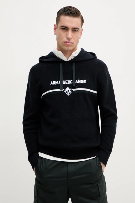 Armani Exchange pulover de bumbac barbati, culoarea albastru marin, light, cu guler, XM000180 AF11960