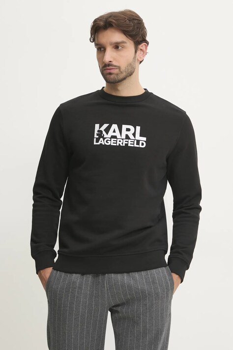 Bavlněná mikina Karl Lagerfeld pánská, černá barva, s potiskem, 551917.705091