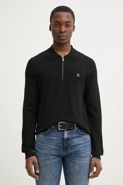 Pulover s dodatkom vune HUGO za muškarce, boja: crna, lagani, 50533346